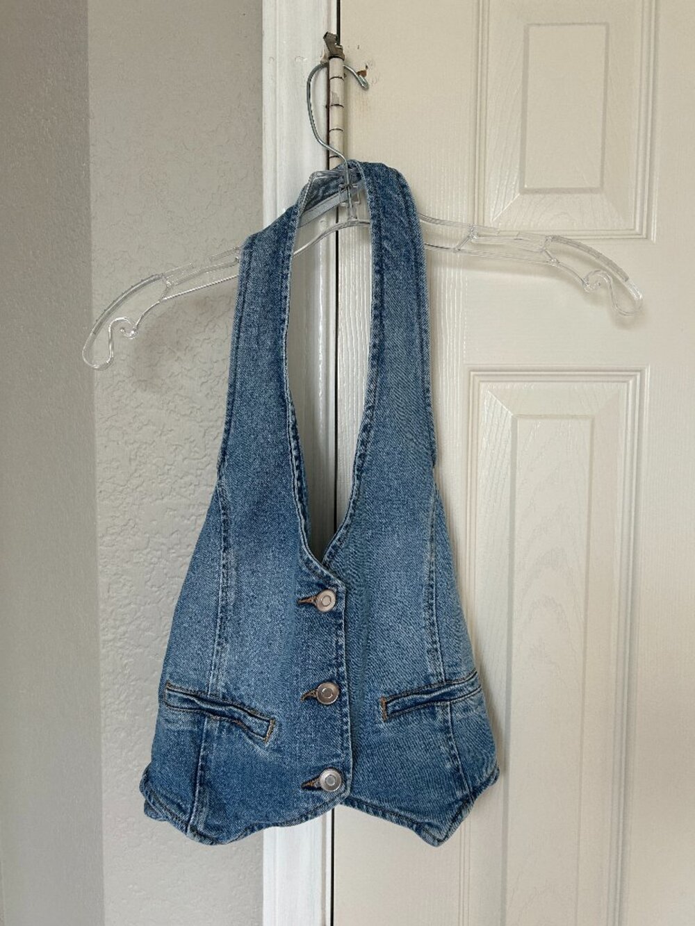 Altar'd State Blue Denim Halter Vest with Button Front - Size Small